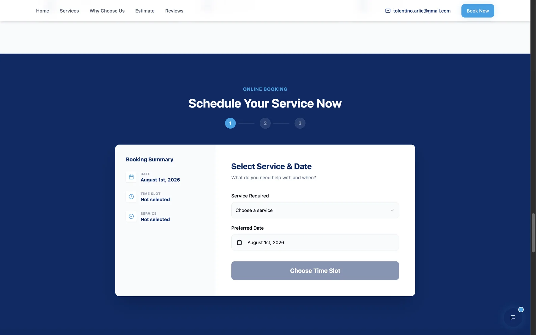 Booking system interface